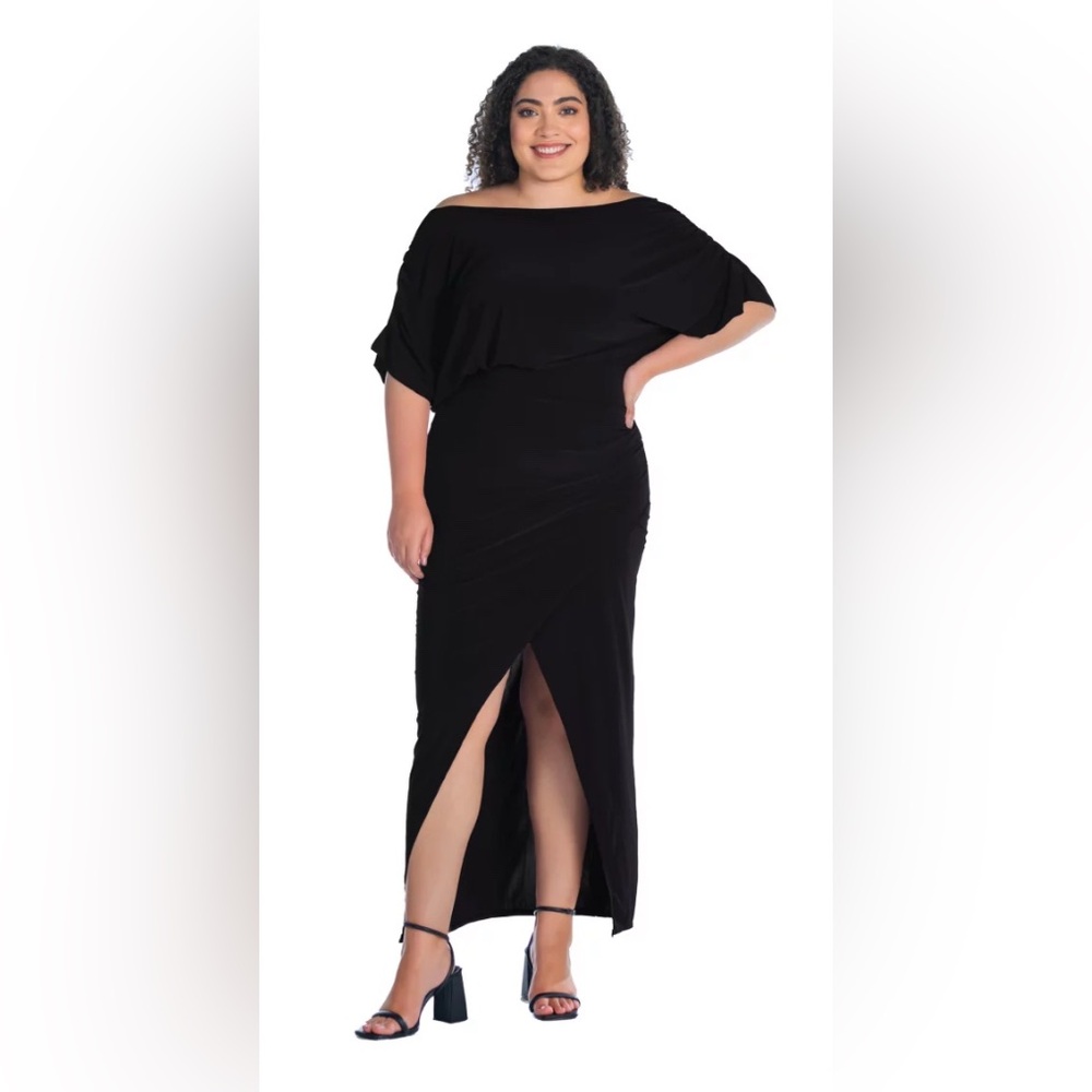 24seven Boat Neck Batwing Sleeve Slit Maxi Dress